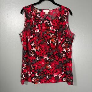 Ann Taylor LOFT Women's Red Floral Sleeveless Button Up Top - Size Small - Corp